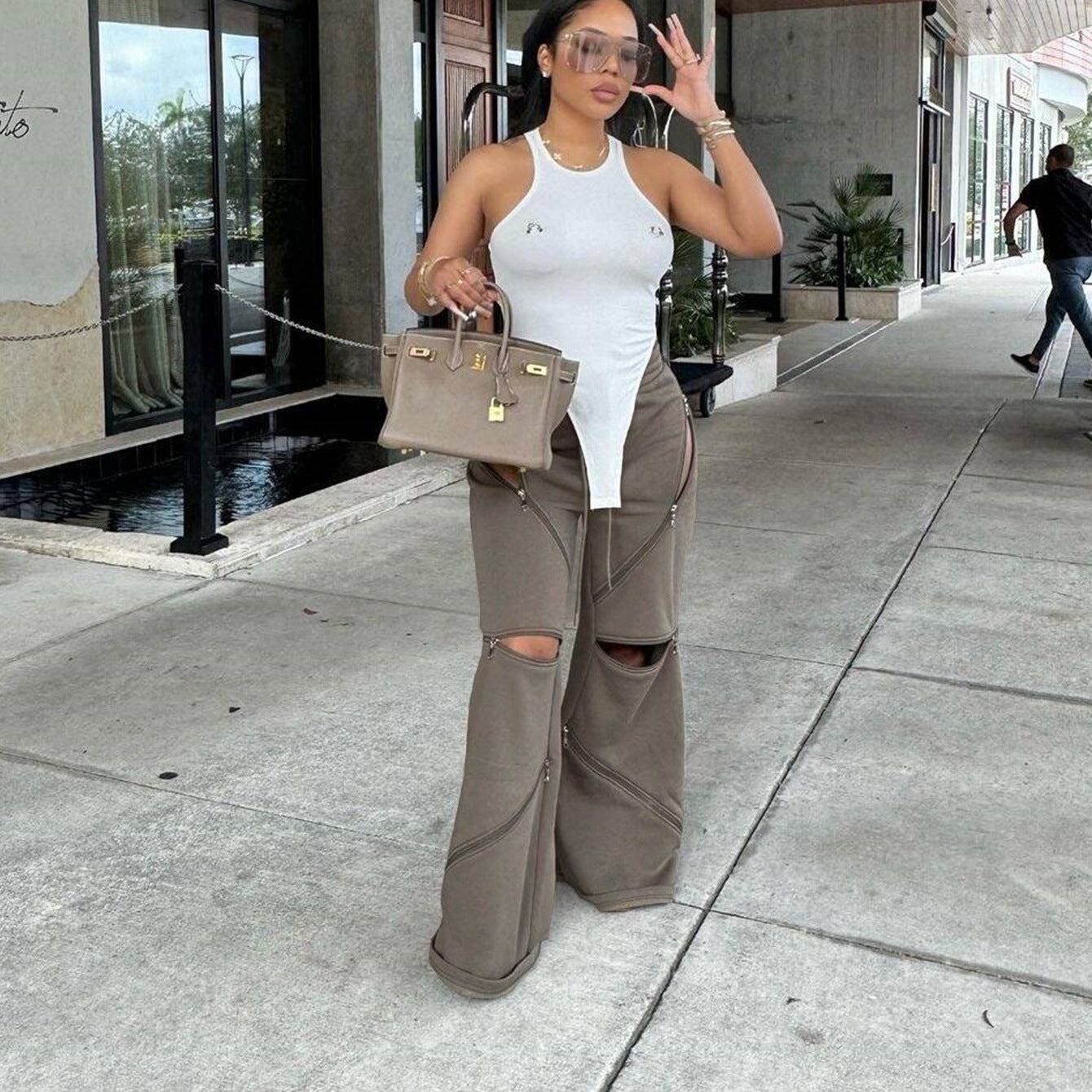 Women's Sexy Elastic Waist Pull Strip Loose Pants