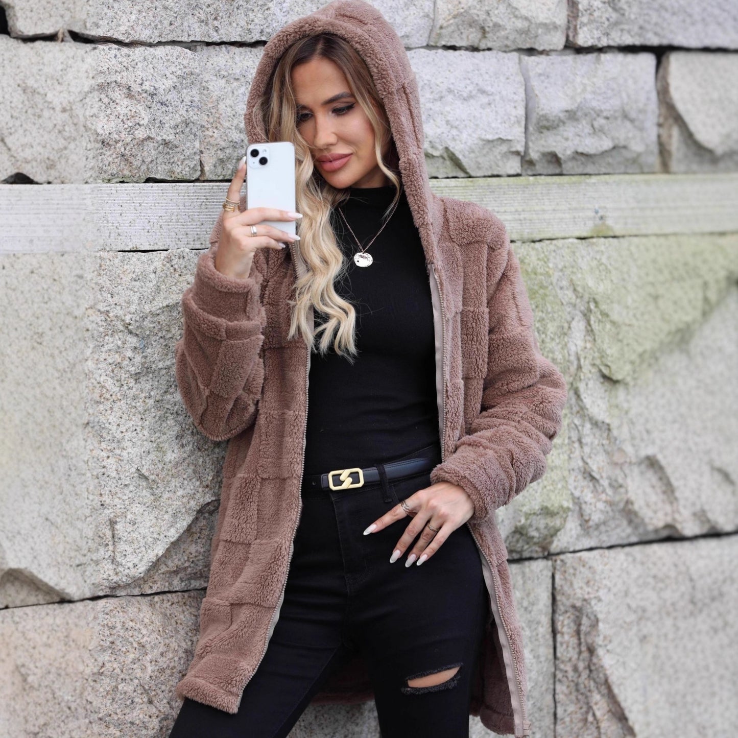 Women's Stylish Loose Hooded Long Plush Coats