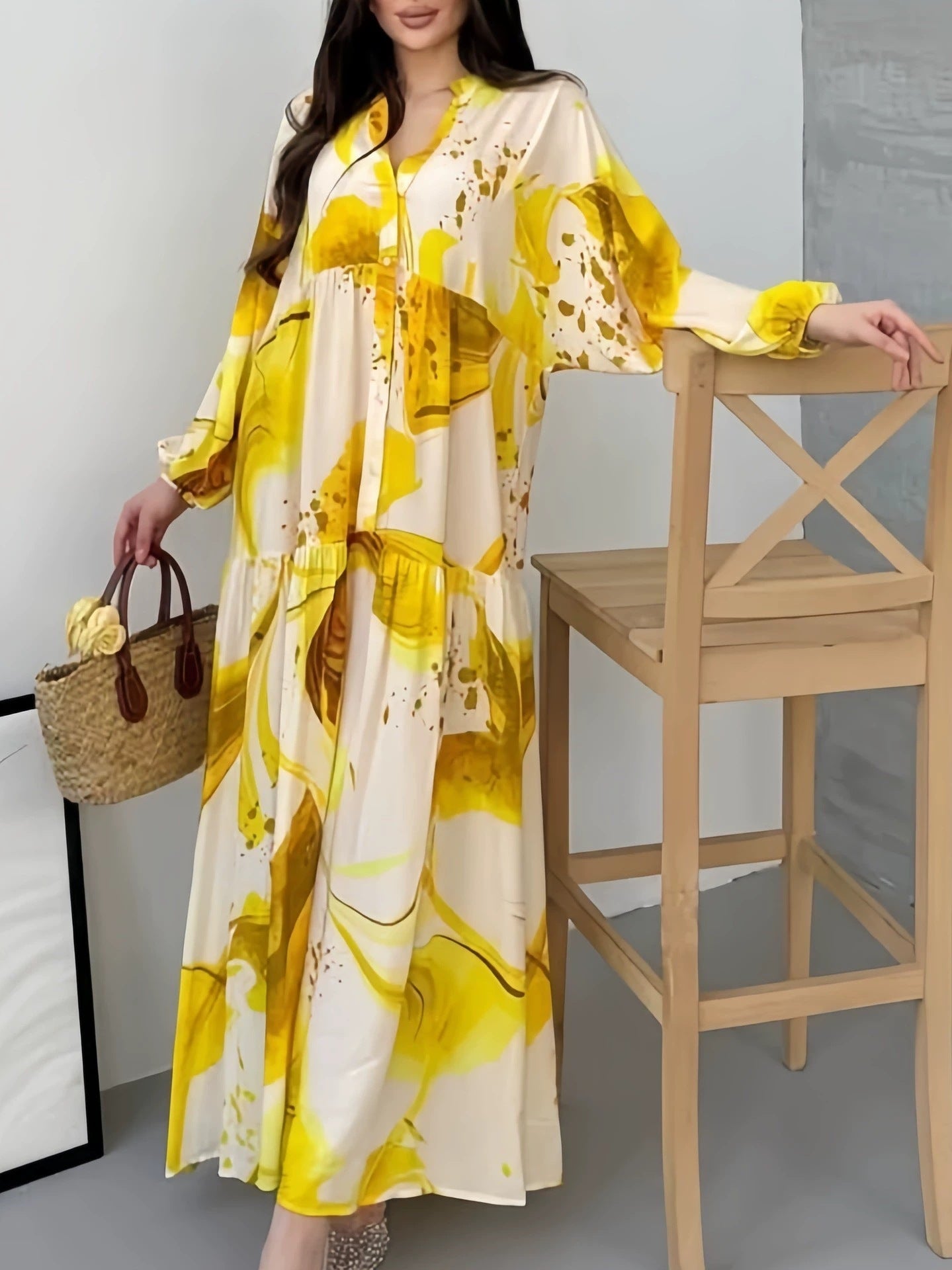 Printed Loose Casual Long Sleeves Temperament Dress