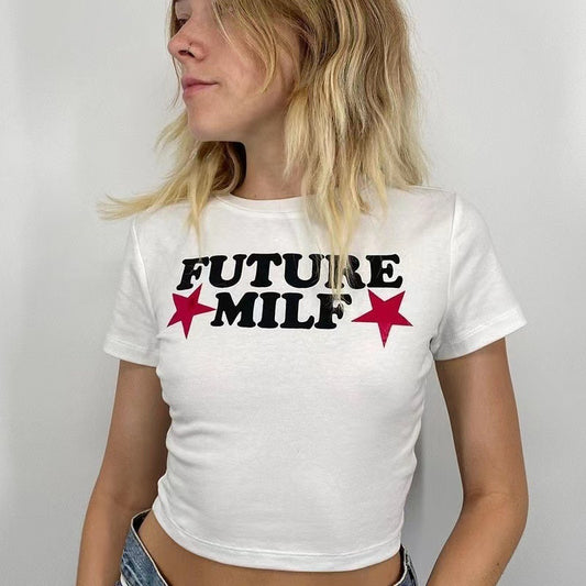Women's Style Trendy Tight Letter Printed T-shirt Blouses