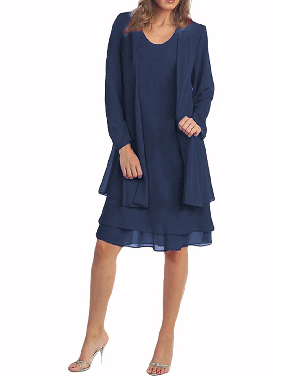 Women's Spring Chiffon Stitching Long Sleeve Mid-length Dresses
