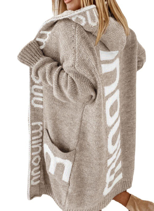 Women's Innovative Long Hooded Letter Knitted Sweaters