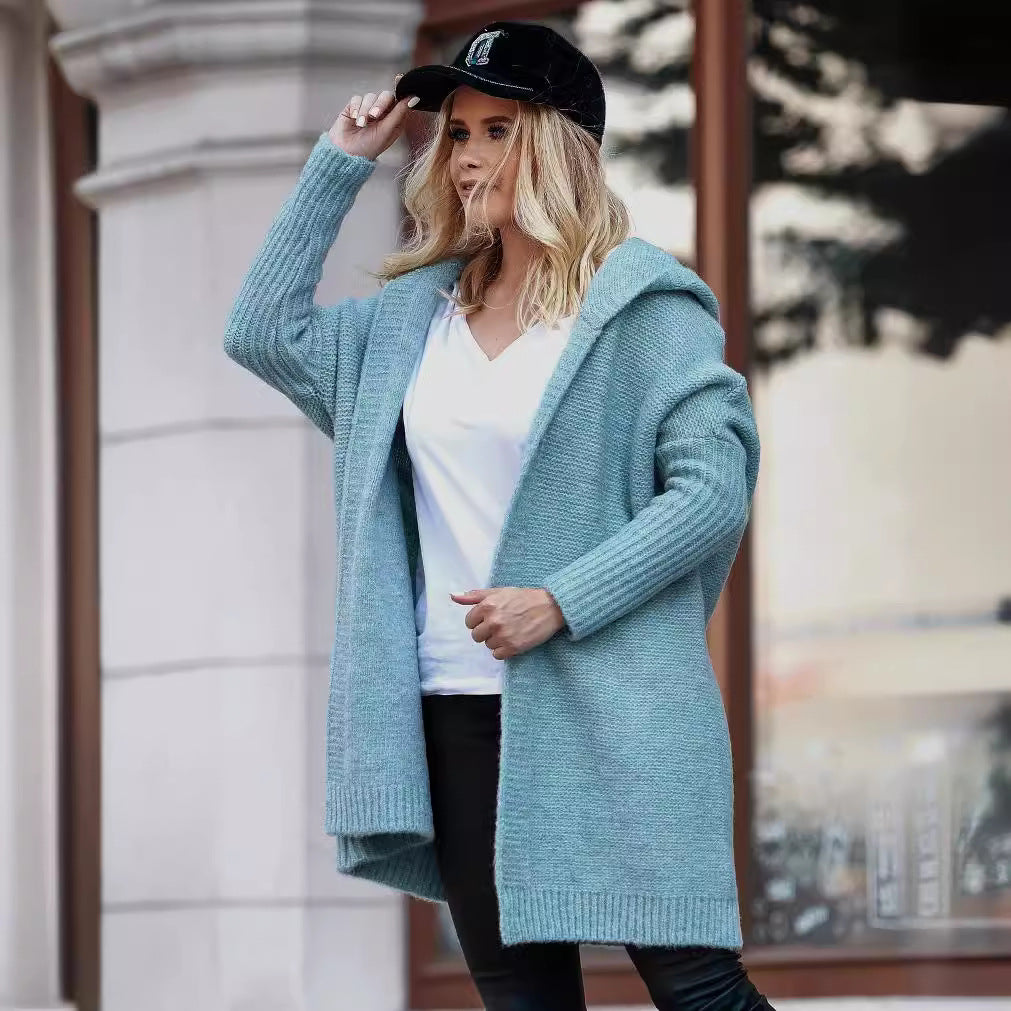 Hooded Hat Collar Temperament Commute Bat Loose Knitwear