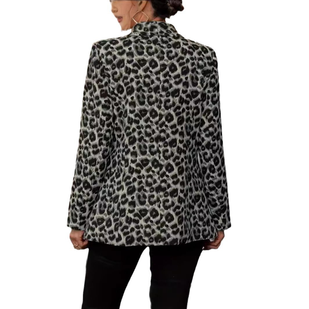 Fashion Trend Leopard Print Temperament Commute Coats