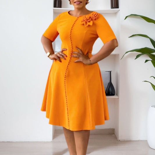 Women's Short-sleeved Solid Color Round Neck Elegant Dress