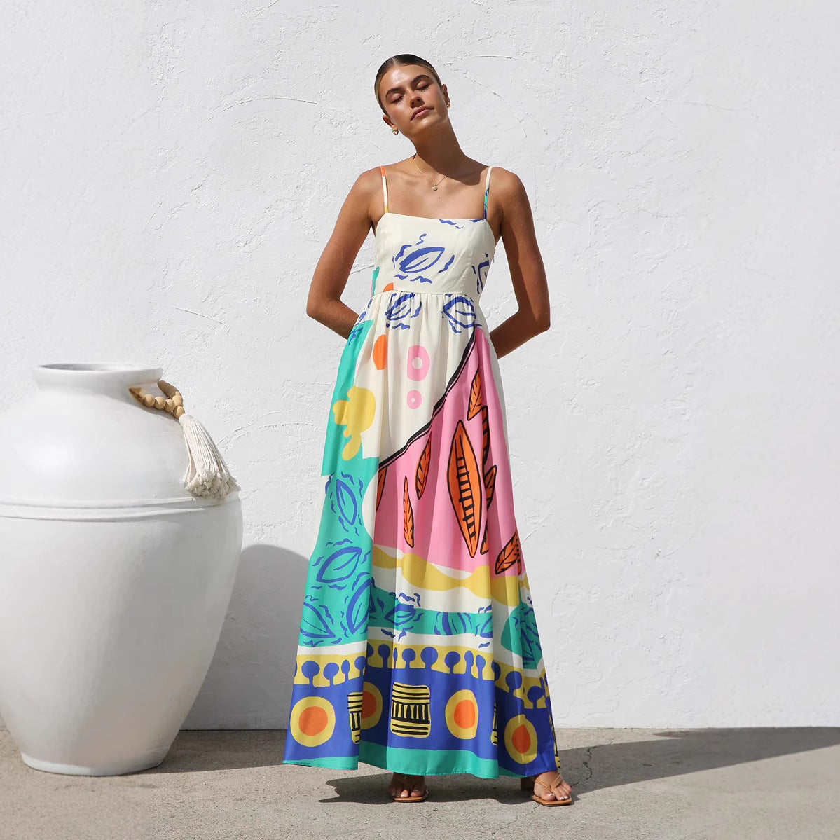 Bohemian Vacation Style Printing Slip Beach Dress