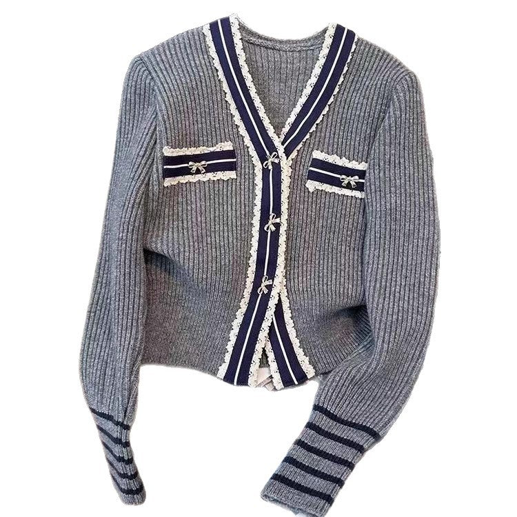 Women's Knitted Clothes French Style Color Matching Outer Wear Tops