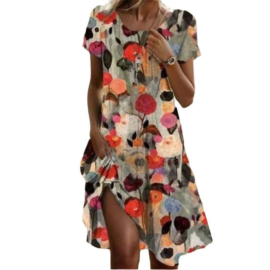 Su 2 Round Neck Sleeve Printed Dress
