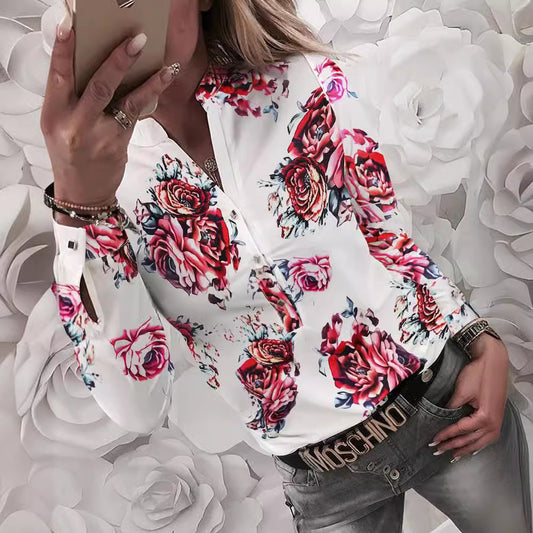 Women's Popular Long Sleeve Printed Shirt Blouses