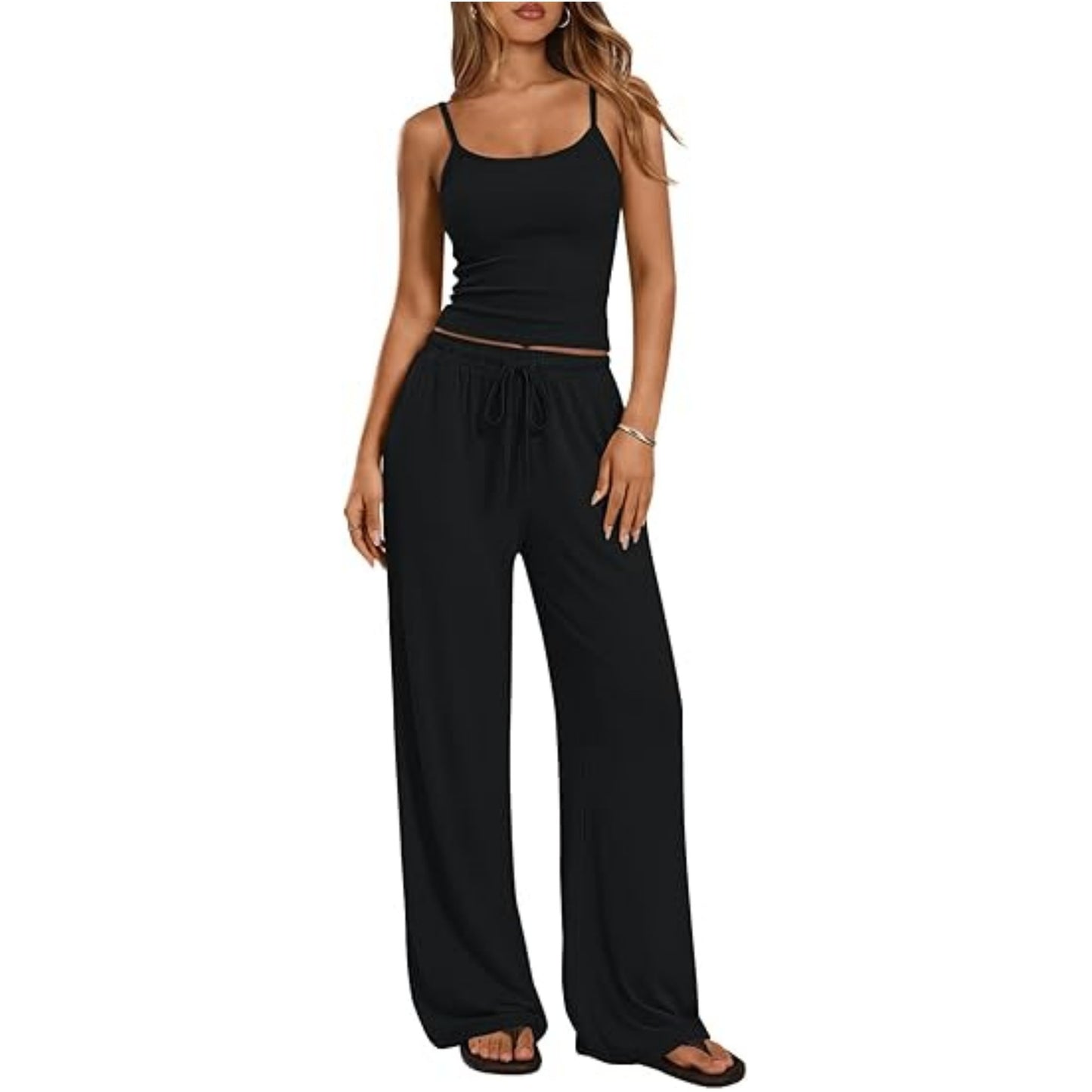 Women's Solid Color Camisole Wide Leg Set Suits