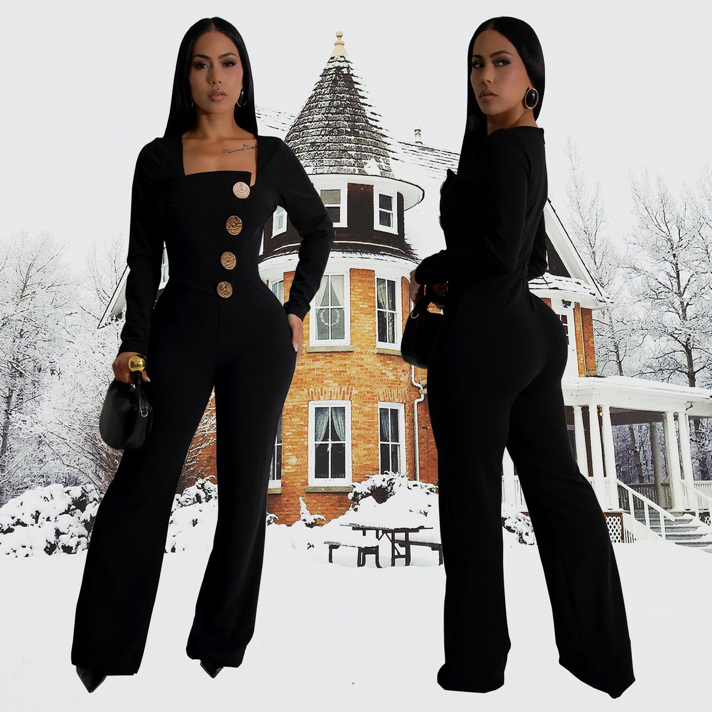 Women's Fashion Wear Long Sleeve Arm Covering Trousers Jumpsuits