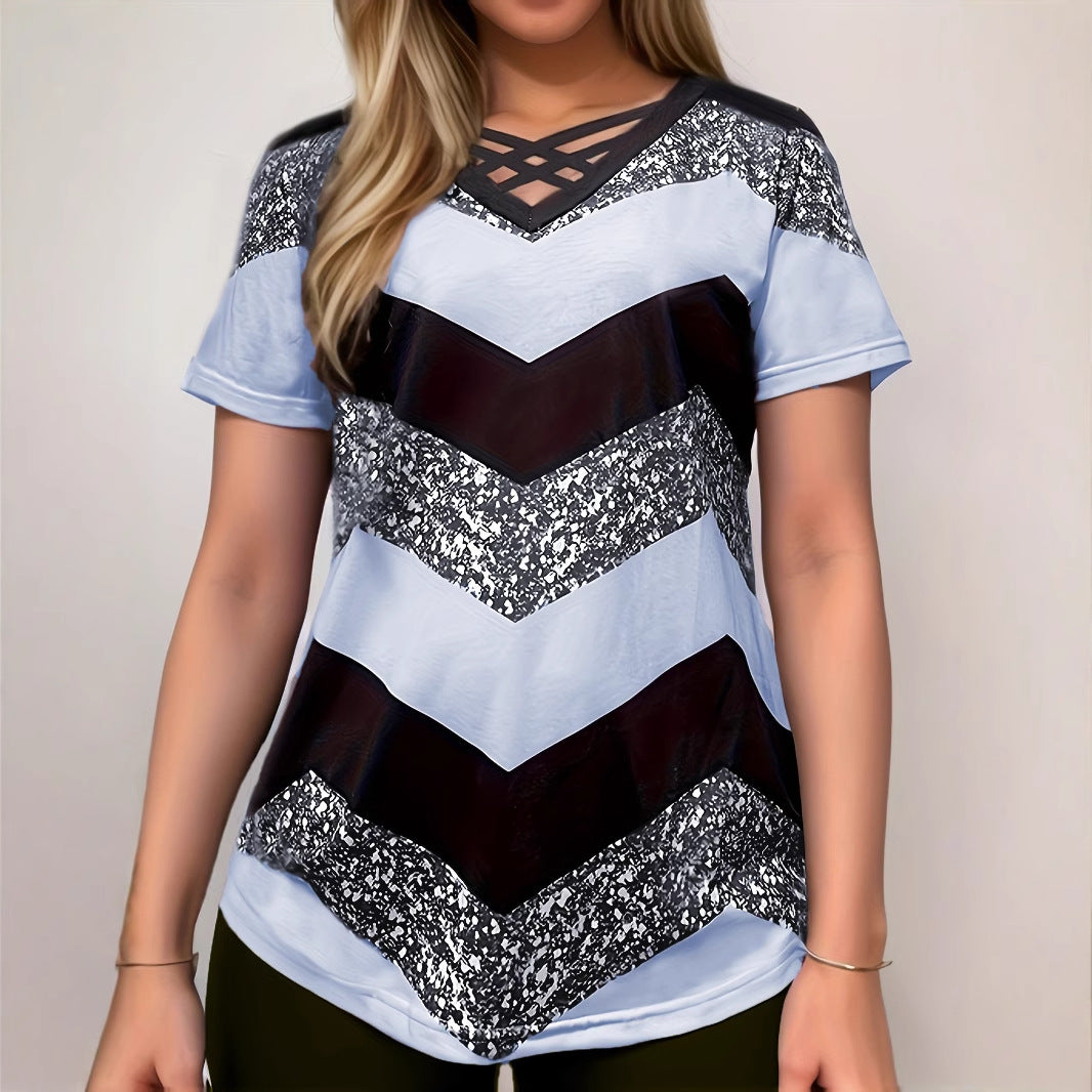 Women's Cross Striped Elegant Casual Short-sleeved T-shirt Blouses
