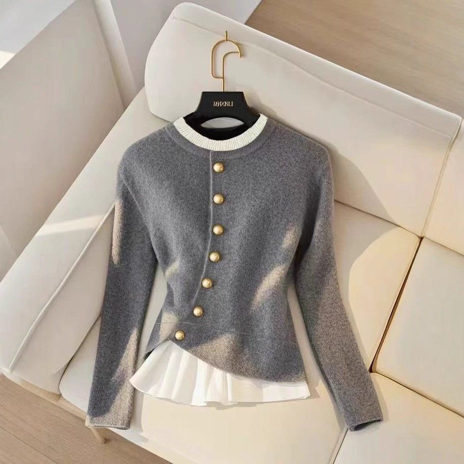Women's Autumn Temperament Knitted Pleated Fashion Design Sweater