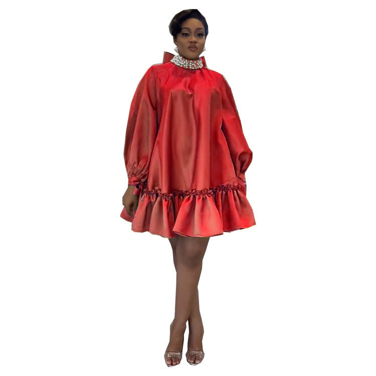 Women's Casual Pearl Butterfly Collage Solid Color Dresses