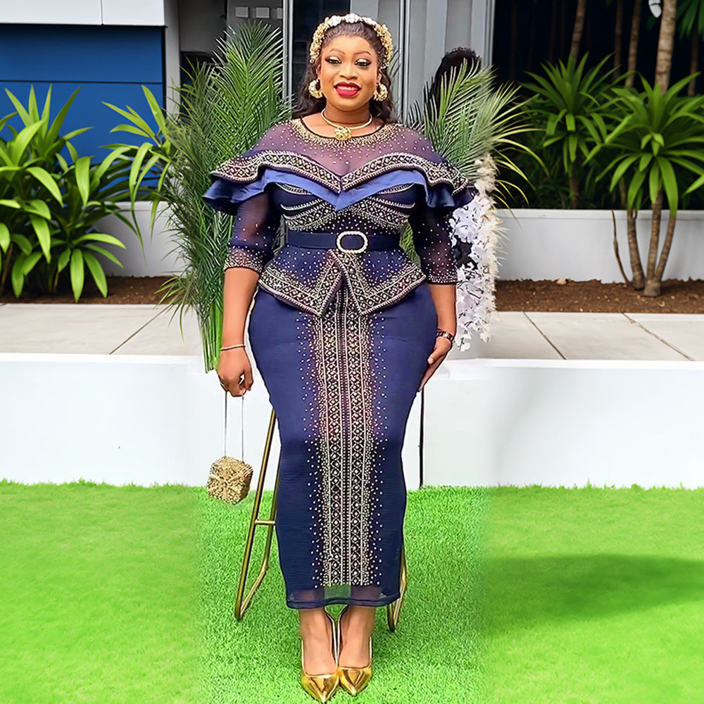 Women's Sexy Hot Rhinestone Beaded Dress African Dresses