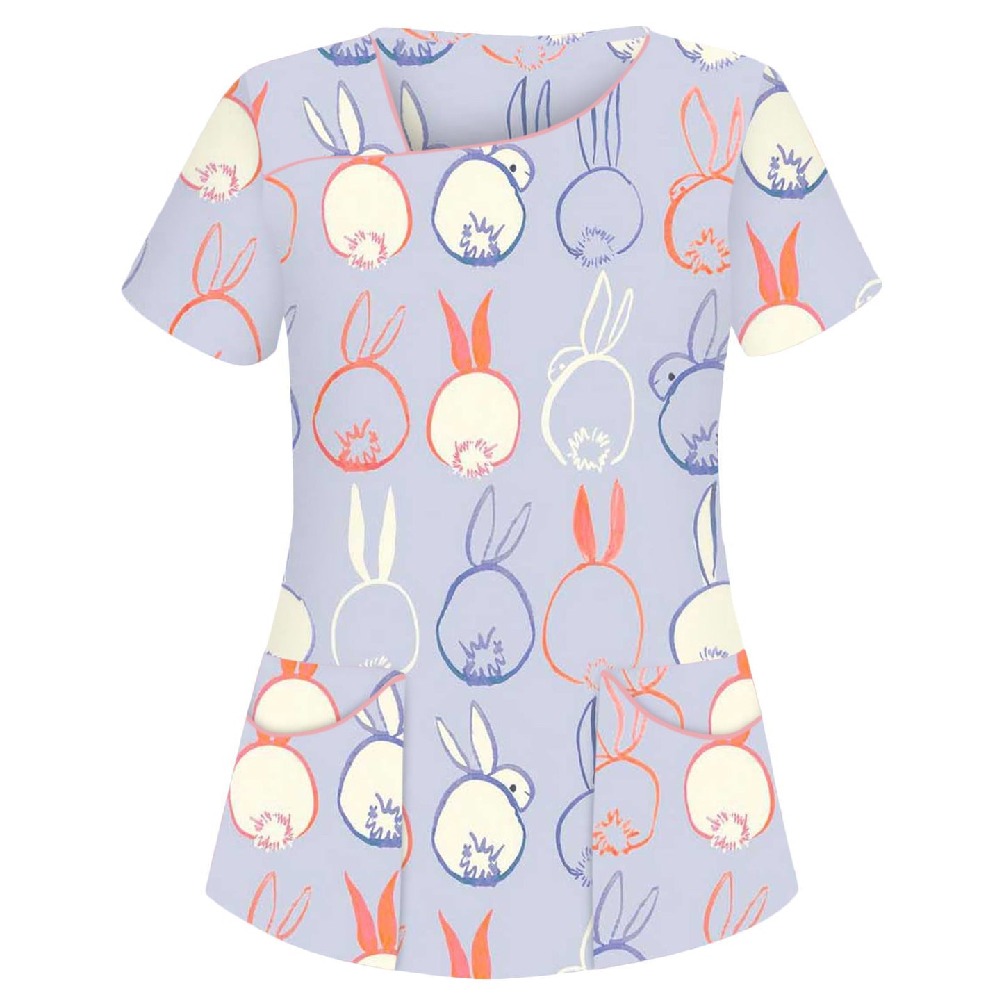 Women's Stylish Printed Sleeve Pocket T-shirt Blouses