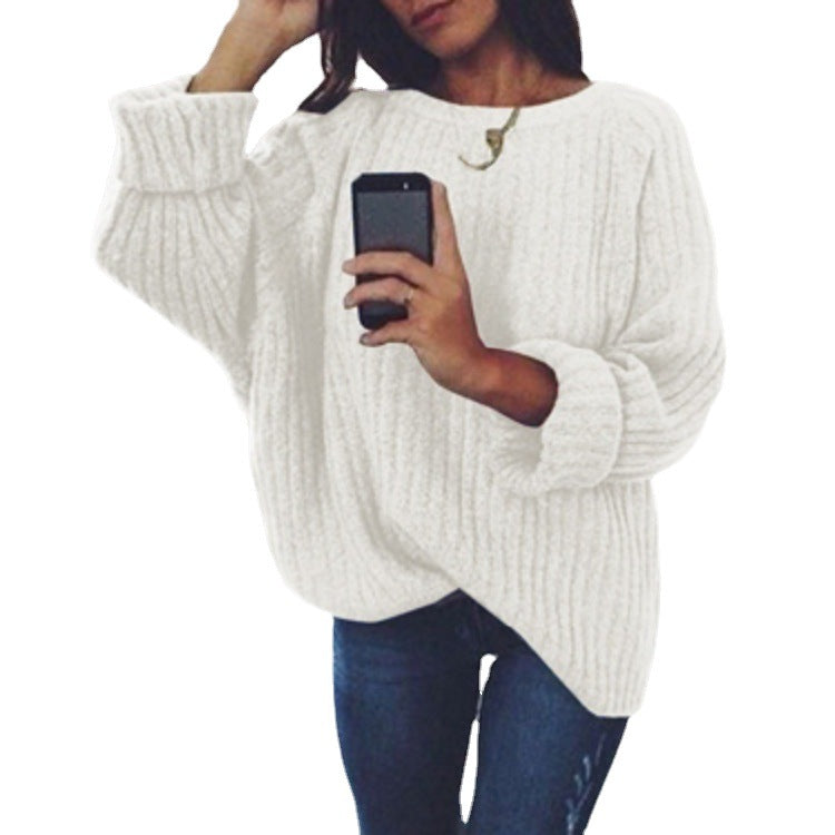 Women's Solid Color Round Neck Loose Pullover Tops