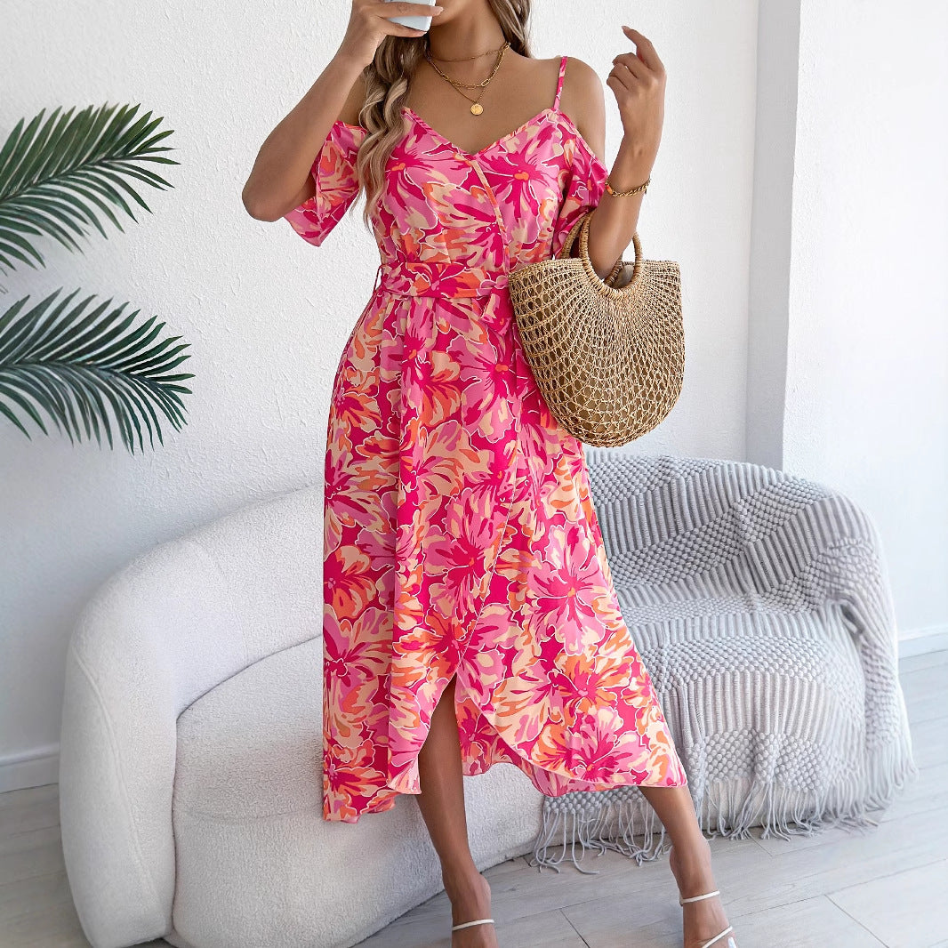 Fashion Women's Cross Flower Strap Holiday Dress