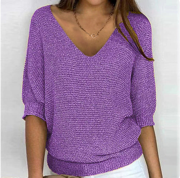 Women's Neck Three-quarter Sleeve For Air Conditioned Women's Sweater