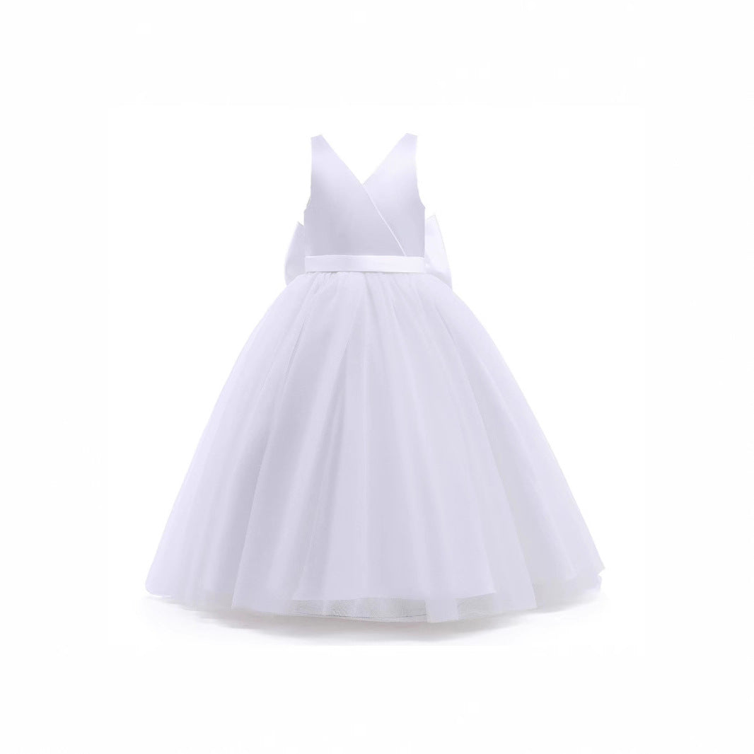 Children's Sleeveless Satin Mesh Birthday Performance Puffy Dresses
