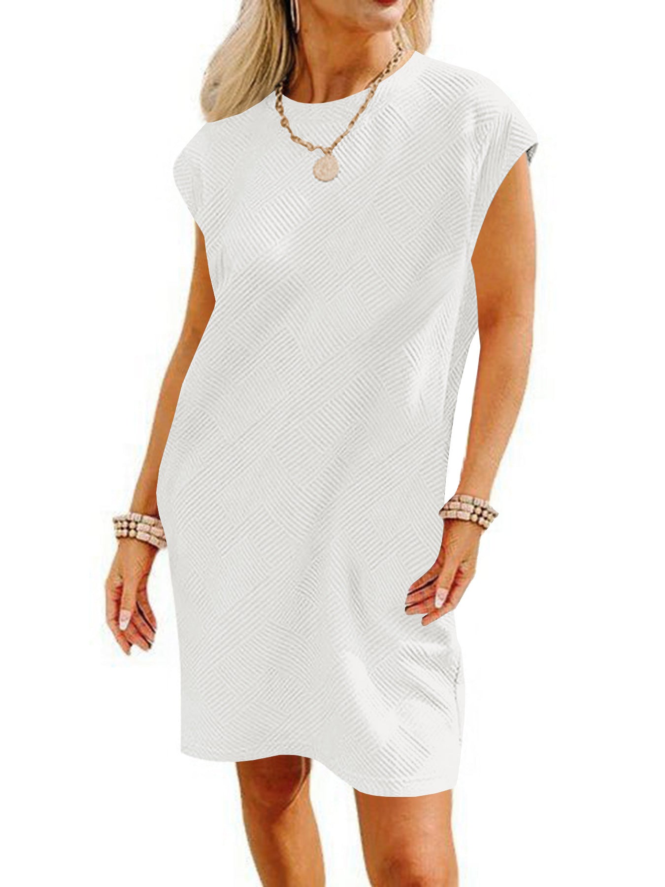 Women's Sleeve Round Neck Pullover Pocket Texture Fabric Dress