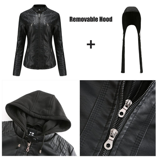 Women's Hooded Leather Two-piece Detachable Large For Jackets