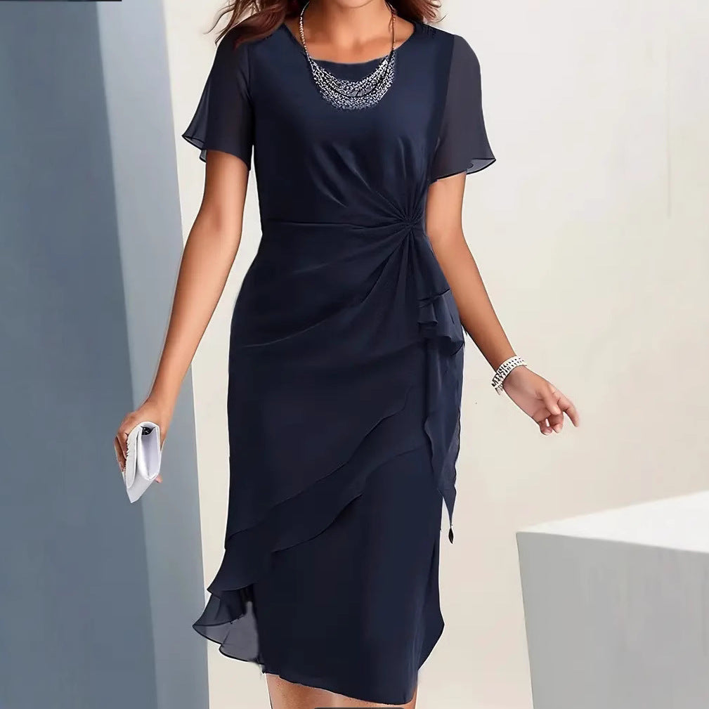 Summer Chiffon Patchwork Round Neck Sleeve Shorts