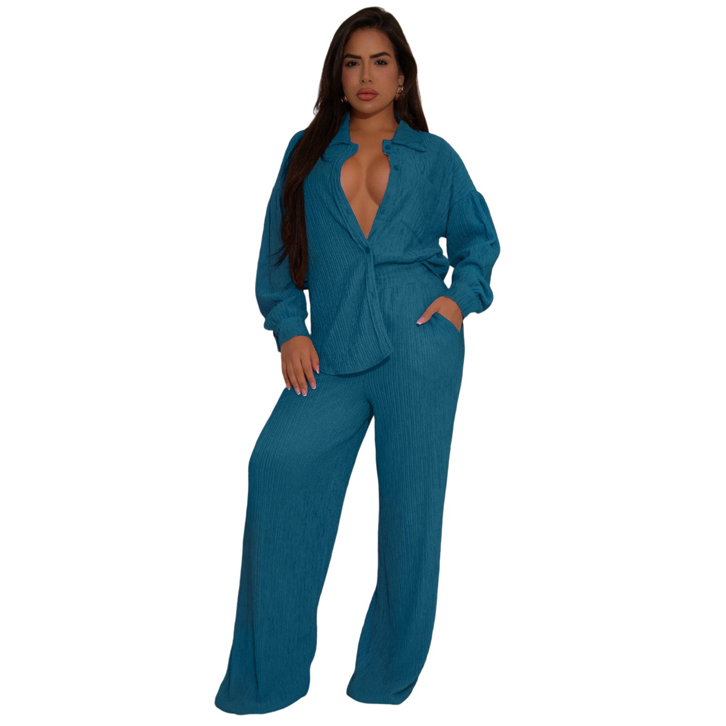Women's Elastic Crumpled Swing Wide Leg Suits