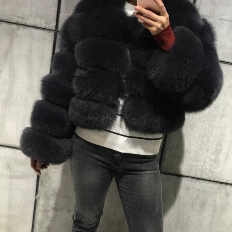 Women's Faux Fox Fur Slim Fit Stitching Coats