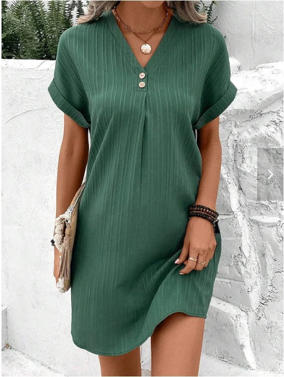 Women's Solid Color Pullover Comfort Casual Button Dress