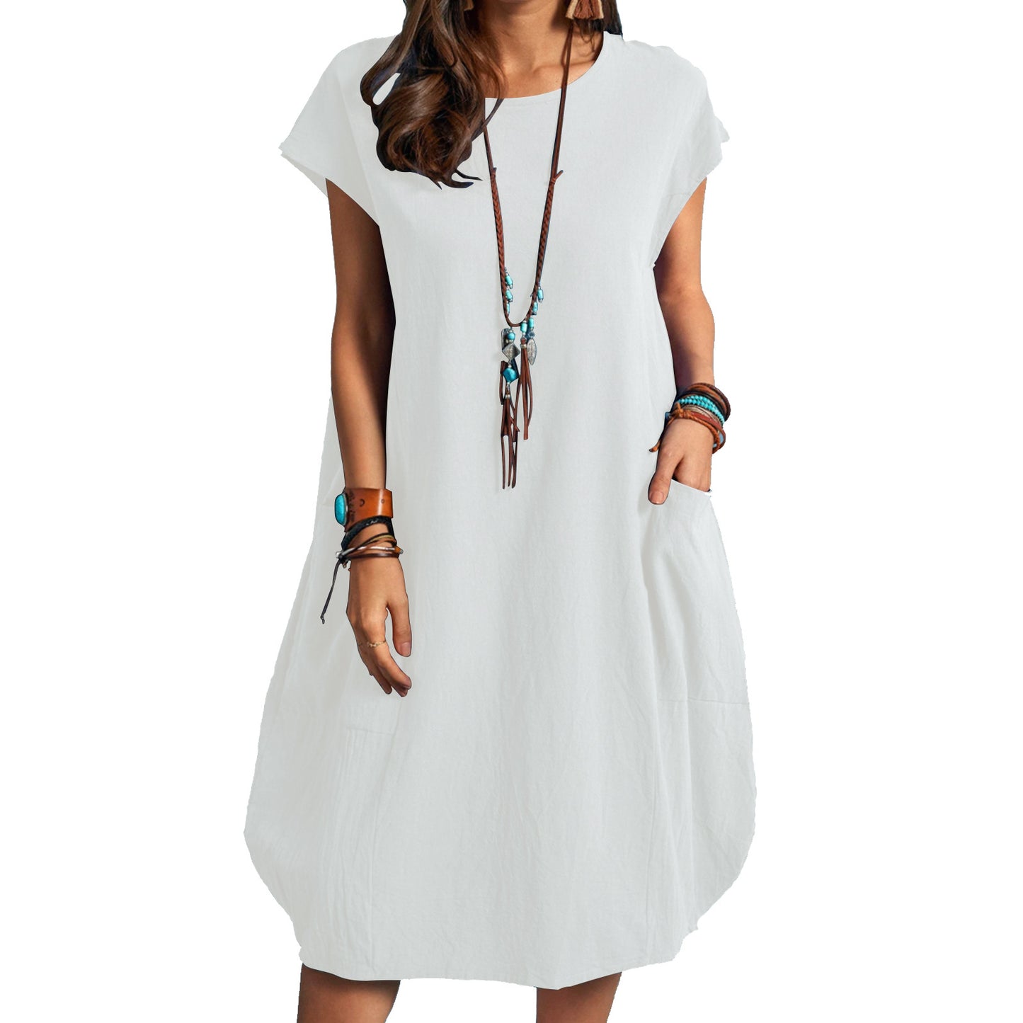 Summer Fashion Casual Lady Elegant Comfortable Holiday Pocket Dress