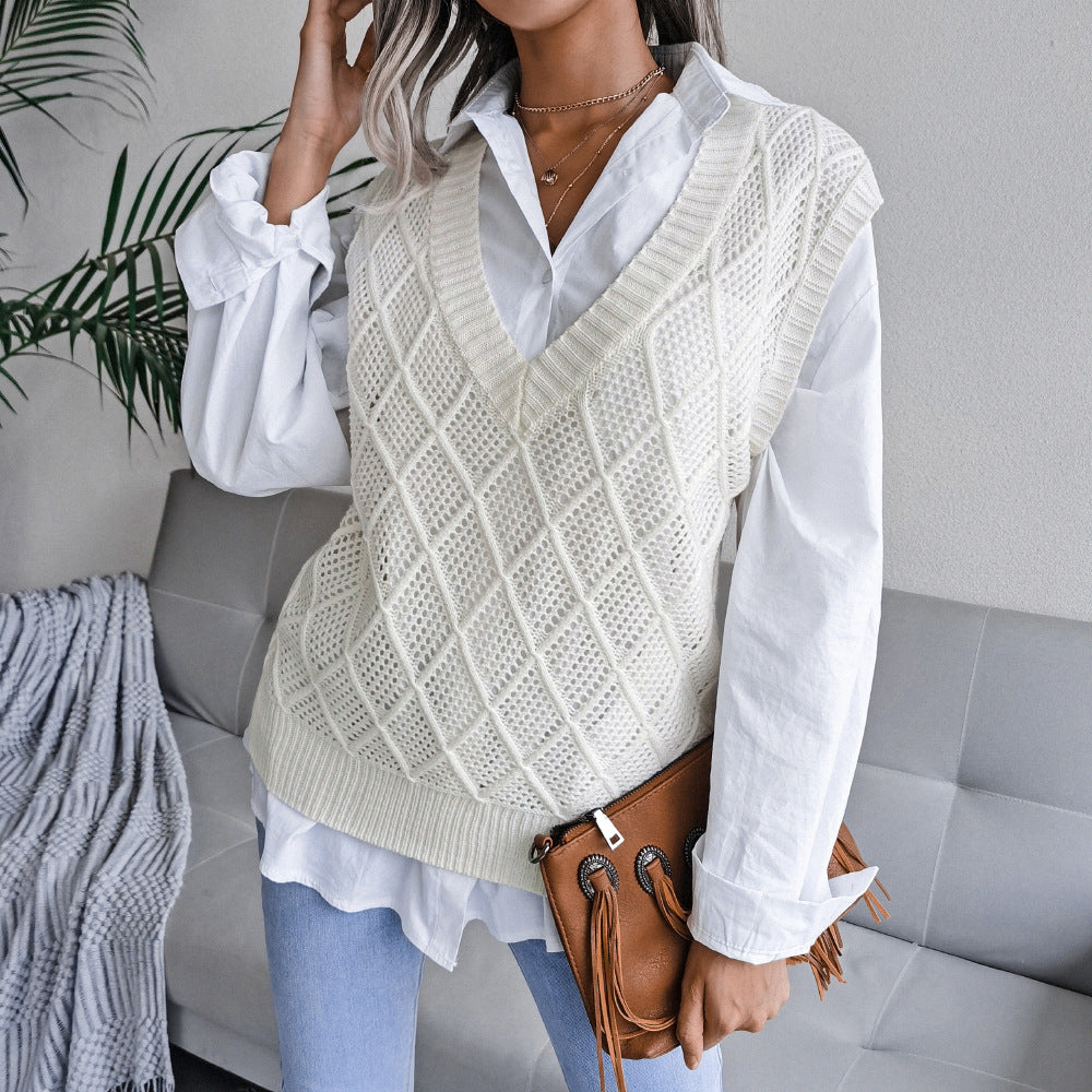 Women's Clearance Rhombus Hollowed Leisure Knitted Sweater