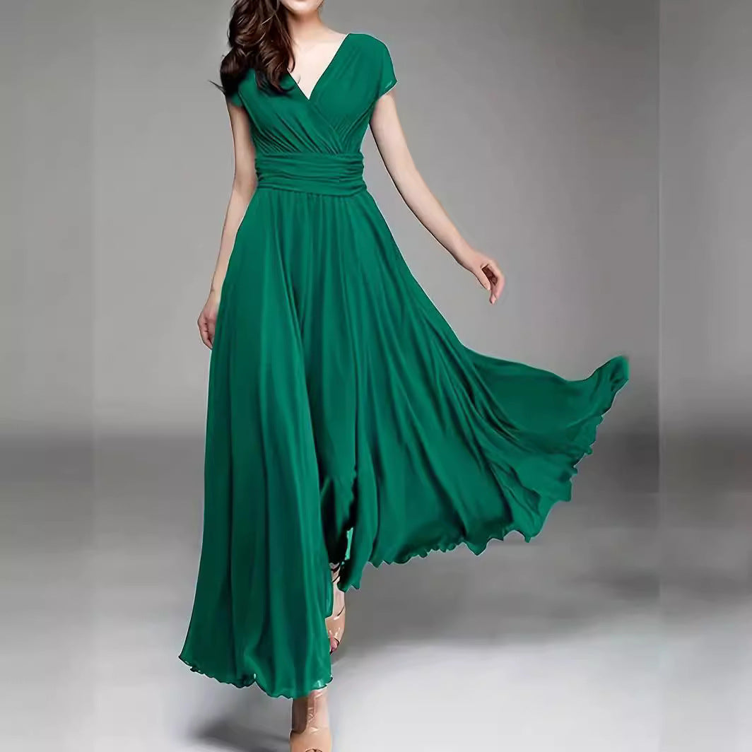 Sleeve Bohemian Chiffon Slim Looking Belly Dress