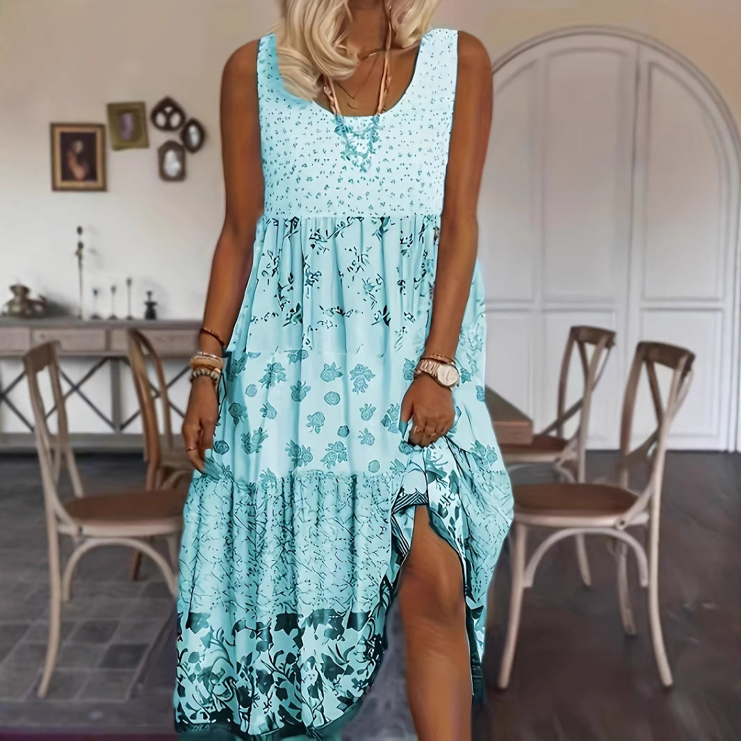 Charming Women's Round Neck Printed Maxi Dress
