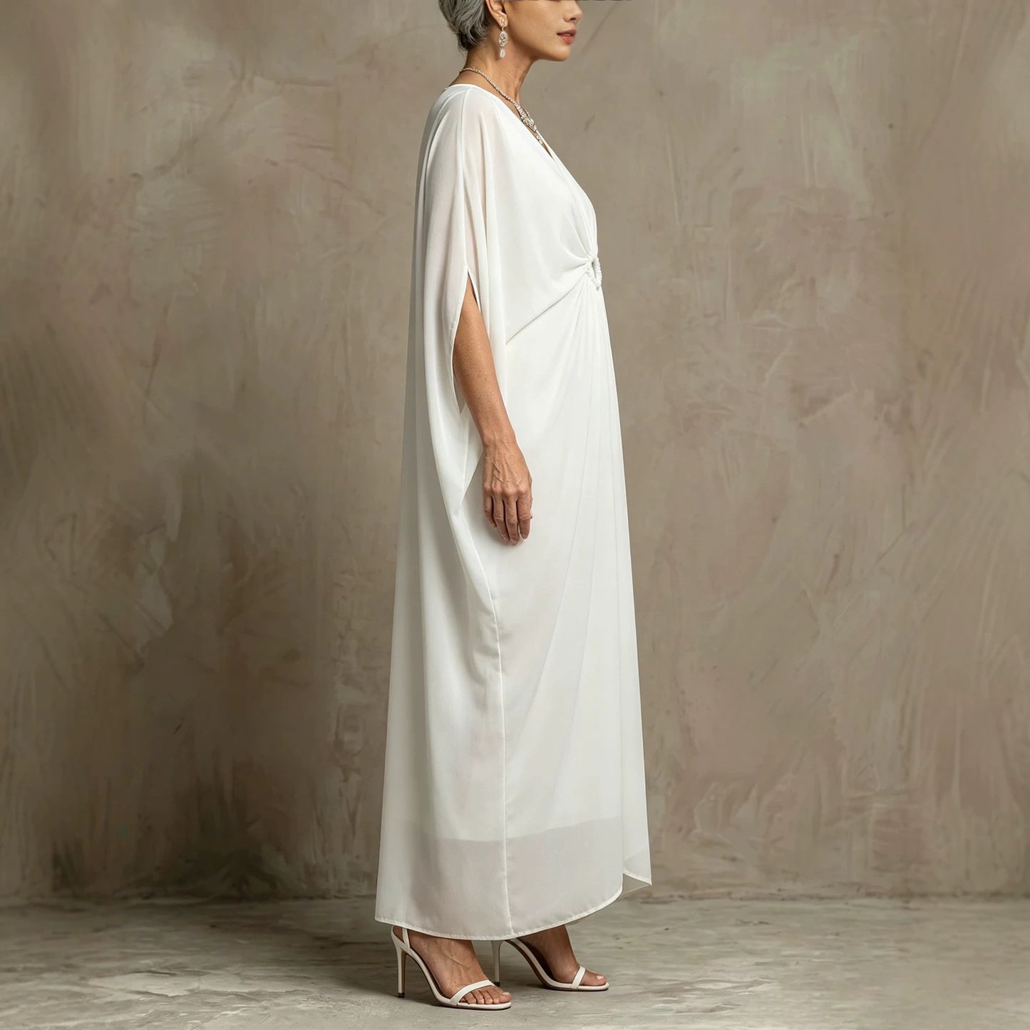 Women's Button Waist Slimming Batwing Sleeves Loose Dress