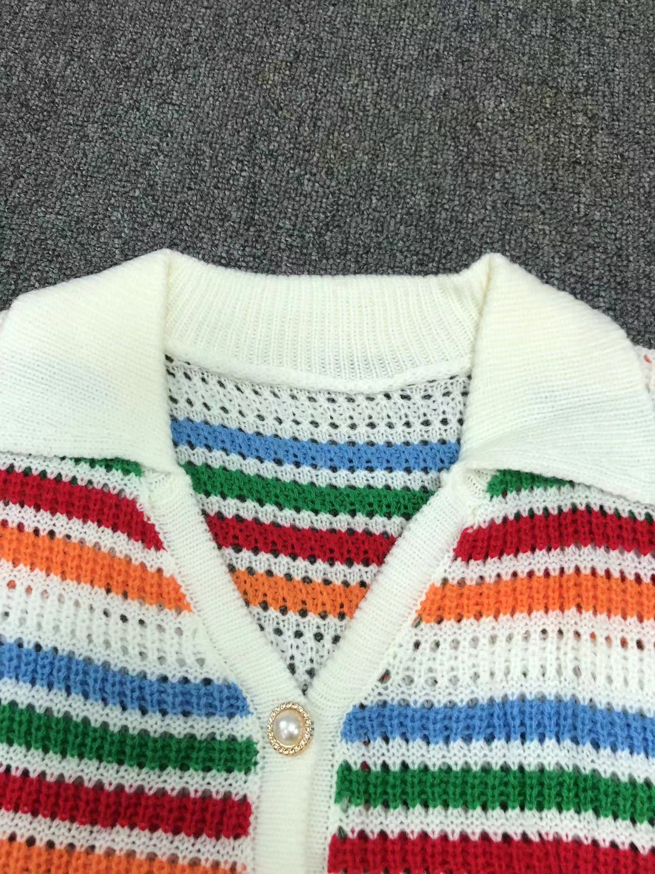 Women's Beach Sexy Knitted Contrast Color Sleeve Fashion Casual Suit