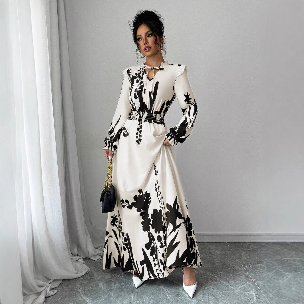 Printed Fashion Temperament Slimming Long Sleeve Dresses
