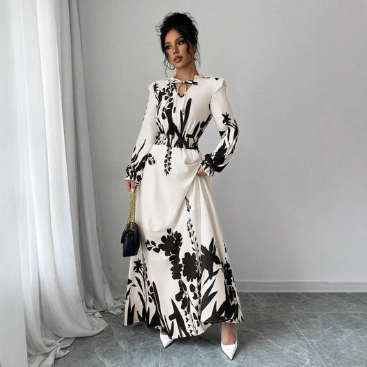 Printed Fashion Temperament Slimming Long Sleeve Dresses