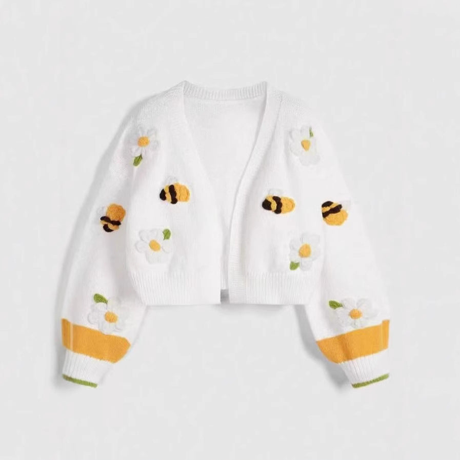 Women's Knitted Handmade Embroidered Fresh Flowers Soft Knitwear