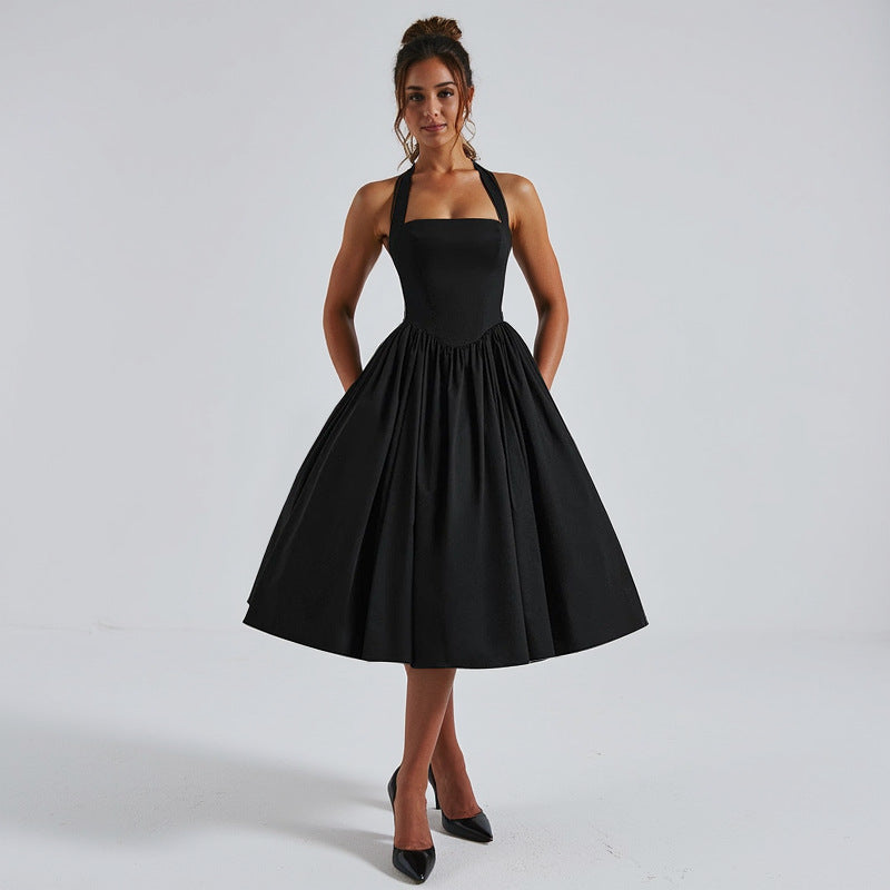 Backless Waist Trimming A- Line Dress Dresses