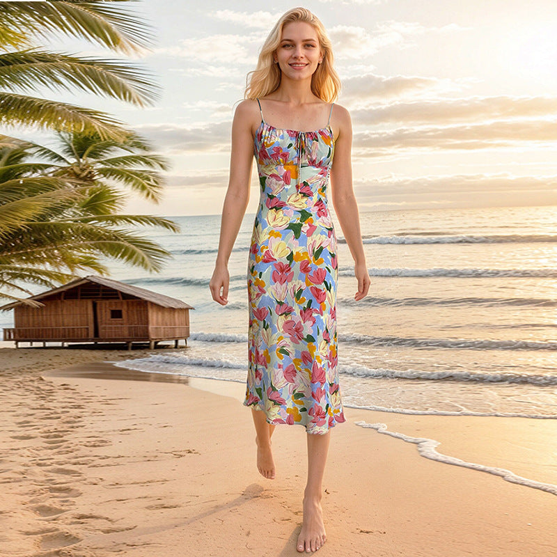 Green Ballet Butterfly Printed Mulberry Silk Dresses