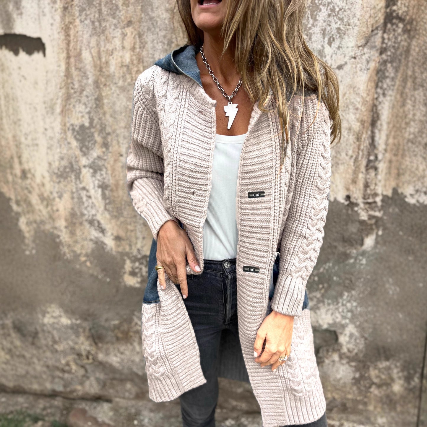 Women's Russian Loose Knitted Denim Splicing Knitwear