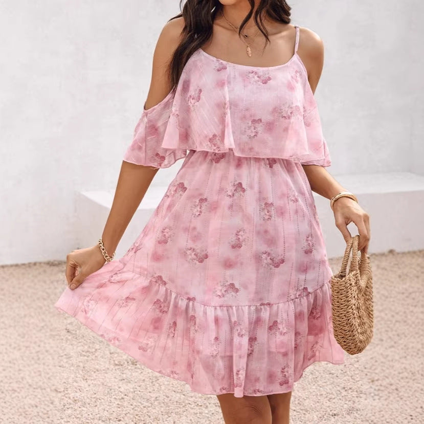 Women's Princess Style Precision Chiffon Printed Strap Dress