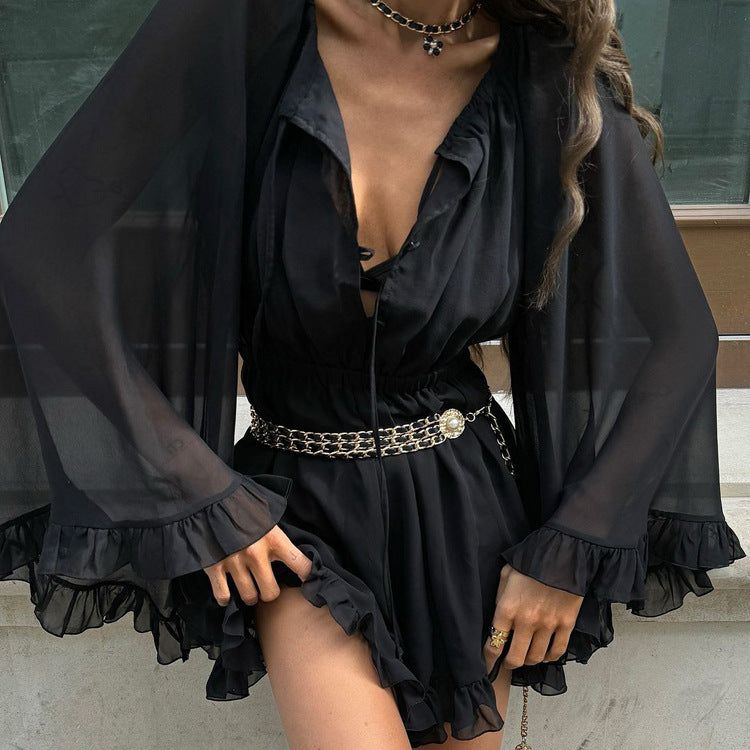 Mesh Long Sleeve Black Dress Fashion Dresses