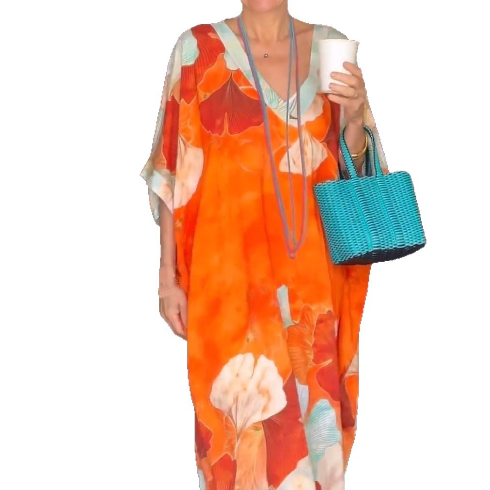 Women's Floral Print Collar Loose Long Dress