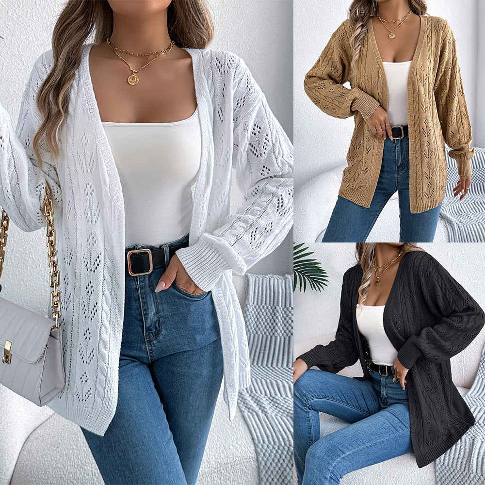 Women's Casual Solid Color Hollow Out Cardigans