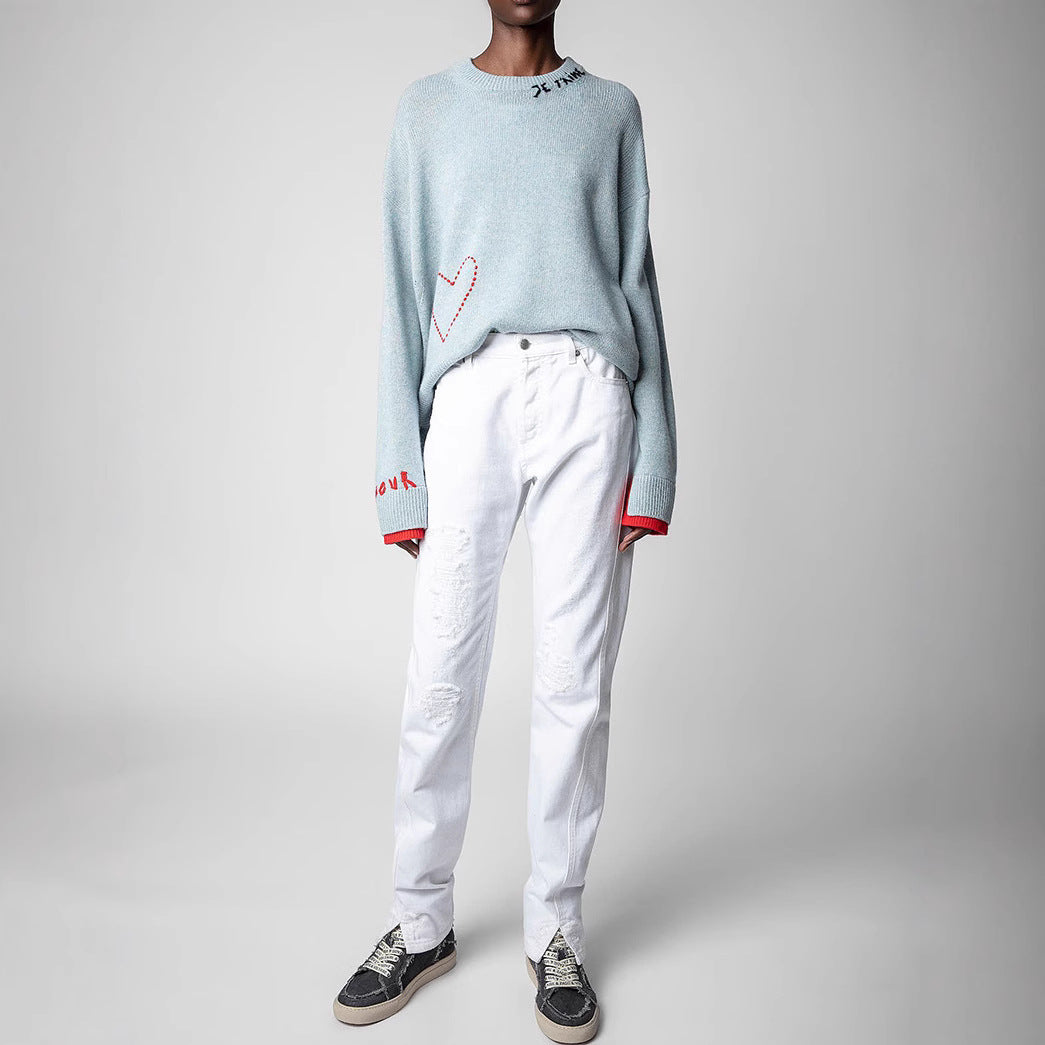 Women's Autumn French Niche Letter Love Embroidery Sweaters