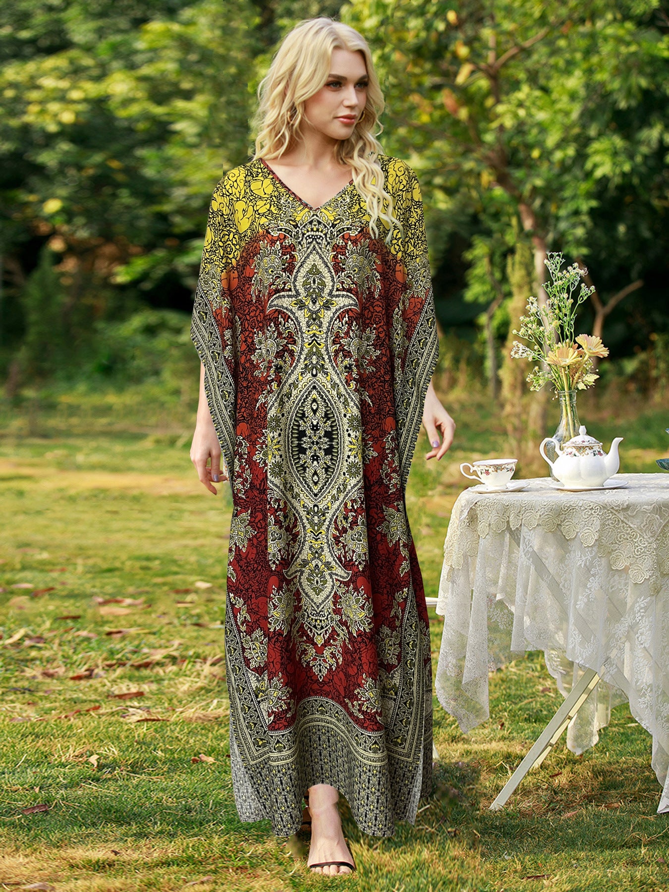 Women's Bohemian Printed Loose Robe Seaside Vacation Plus Size