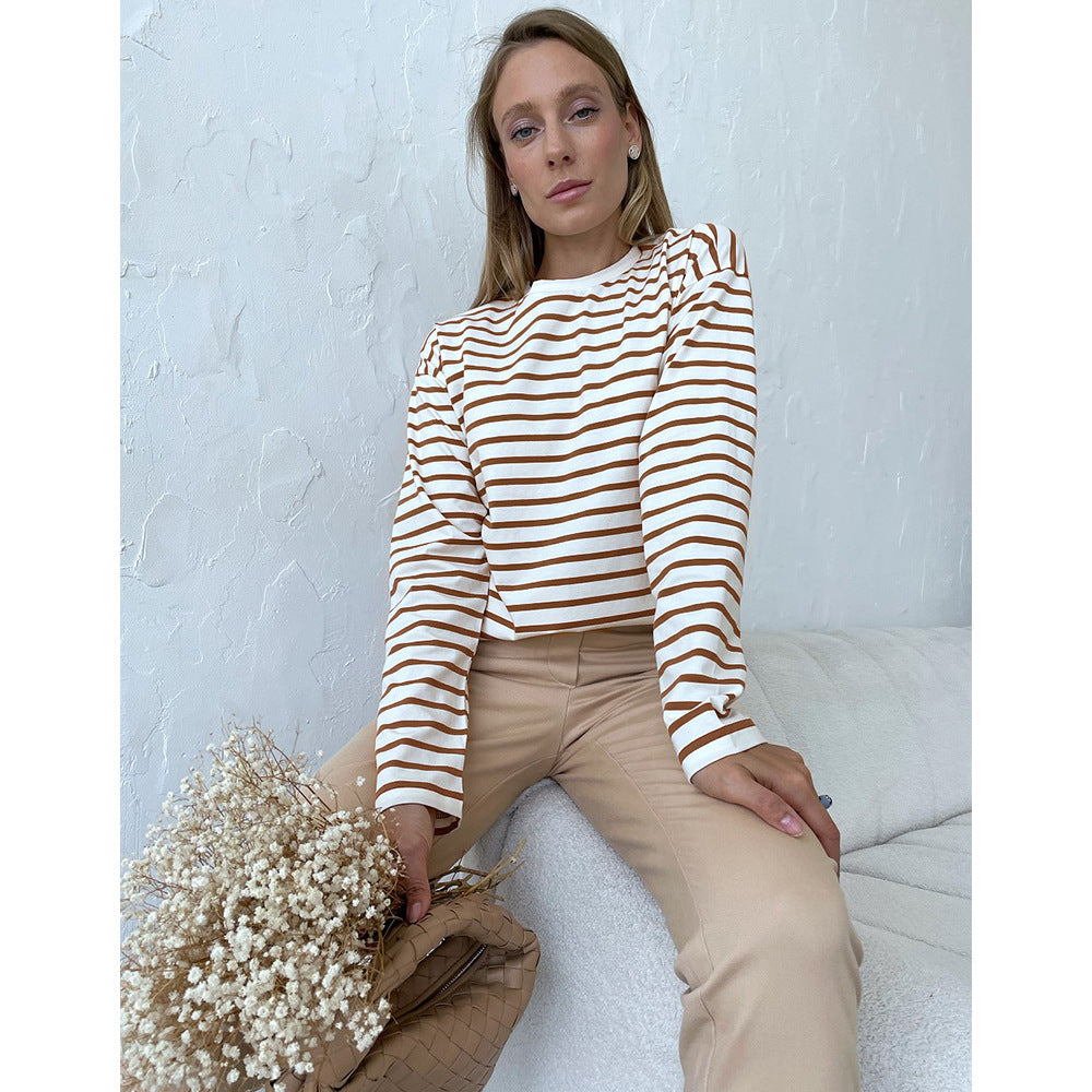 Long-sleeved Striped T-shirt Spring Trendy Wild Casual Blouses