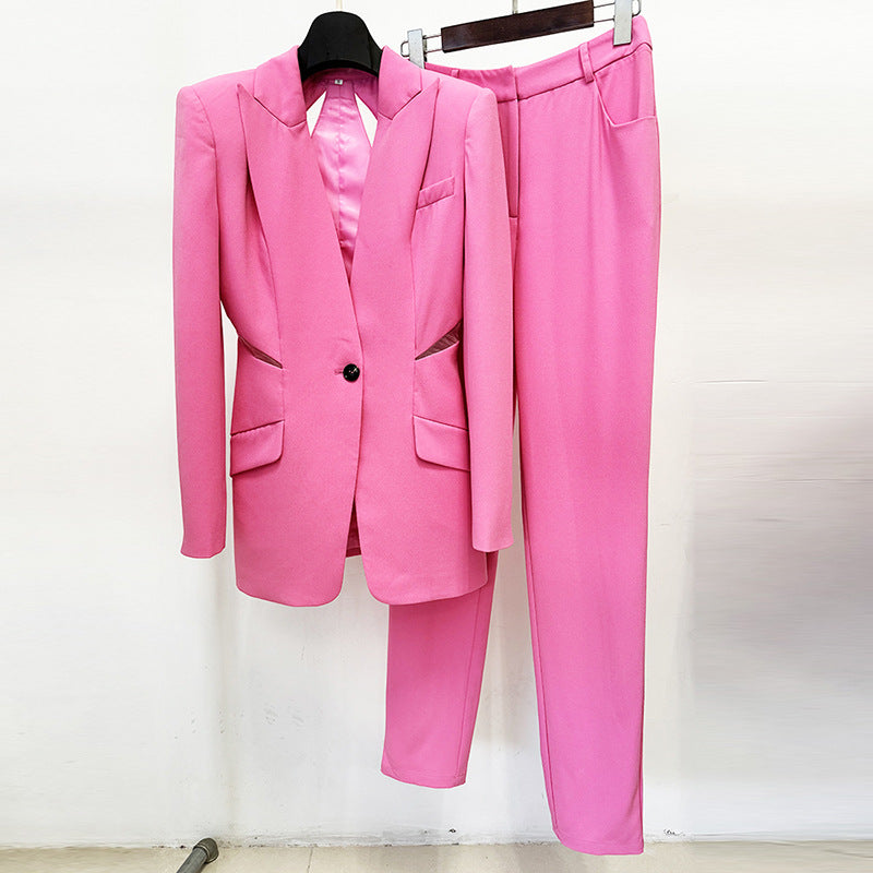 Versatile Mesh Slim Fit Patchwork Skinny Fashion Casual Suit